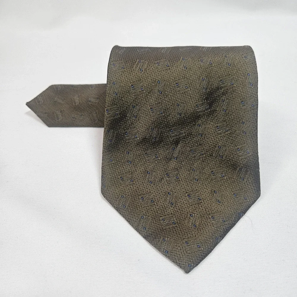 Audrey Buckner Men's 100% European‎ Silk Tie Gold Herringbone Pattern